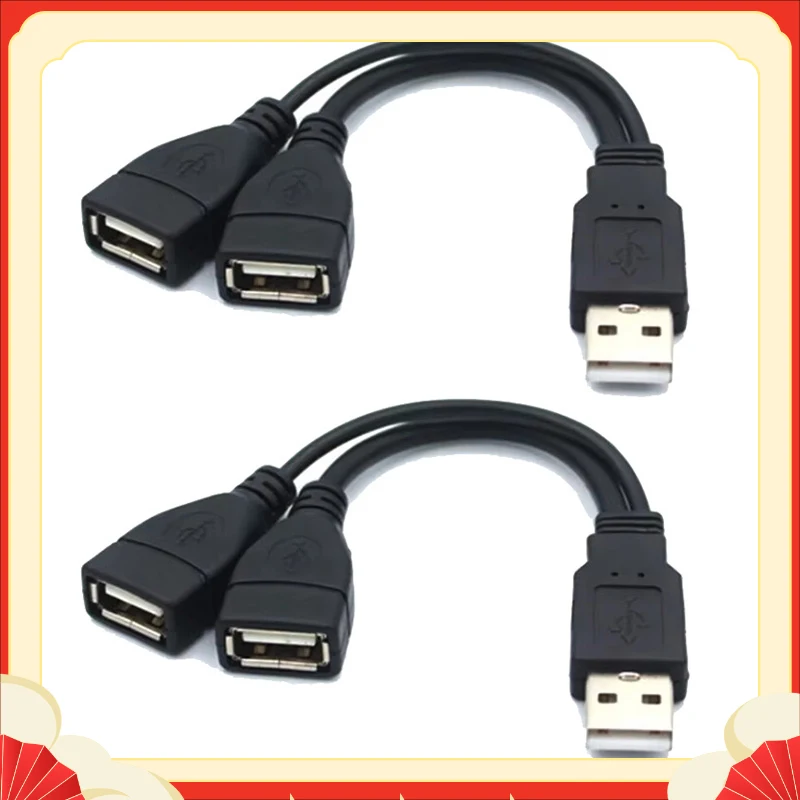 1-8pcs New 1 Male Plug To 2 Female Socket USB 2.0 Extension Line Data Cable Power Adapter Converter Splitter USB 2.0 Cable
