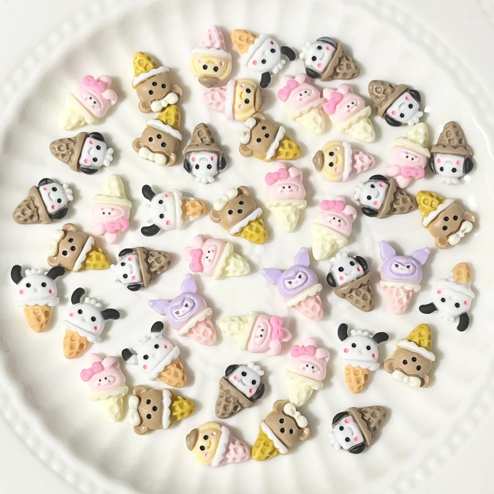 30 Stuks Schattige Mini cartoon animal ice cream Hars Beeldhouwwerk Ornament Sieraden Manicure Haarspeld Maken Accessoires