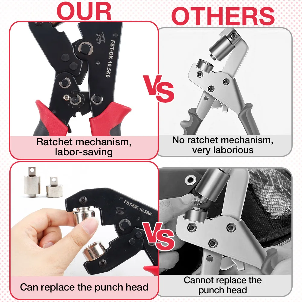 DIY Grommet Tool Kit 6/10mm Handheld Eyelet Punch Die Tool Home Manual Rivet Press with 500pcs Grommets for Tarp Leather Fabric