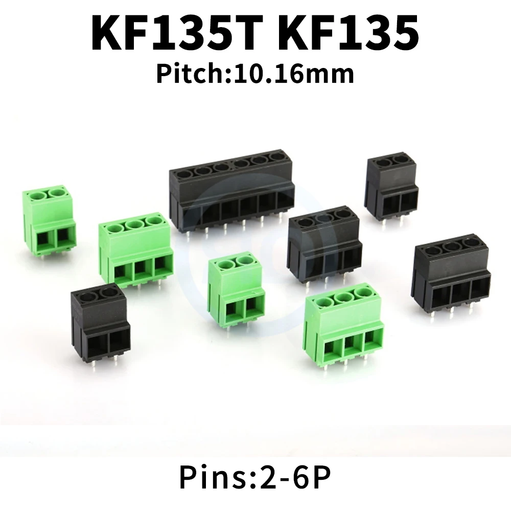 

(10 pcs) KF135T 10.16mm High Current PCB Screw Type Terminal Block Green/Black Splicable KT135T-10.16 2-6Pin