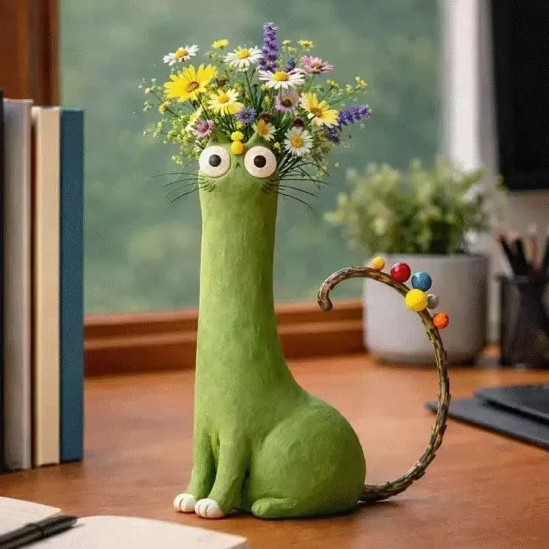Nordic Style Long Neck Animal Resin Vase Durable Desktop Flower Arrangement Unique Art Decoration for Home Bedroom Office