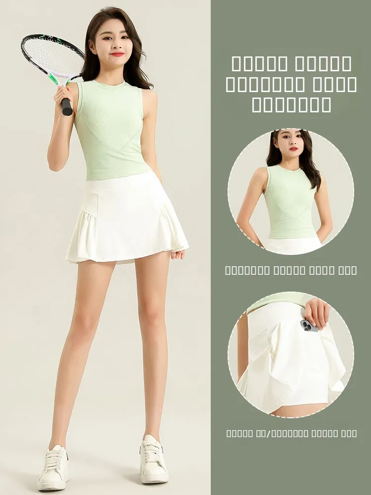 

Женский спортивный костюм для тенниса и фитнеса: топ для бадминтона и йоги, быстросохнущая плиссированная юбка. Новинка лета, повседневный стиль.