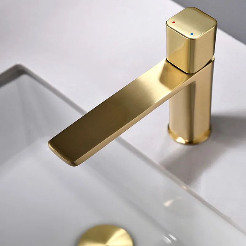 Becola Basin Sink Bathroom Faucet Deck Mounted Hot Cold Water Basin Mixer Taps Brush Golden Matte Black Lavatory Sink Tap Crane