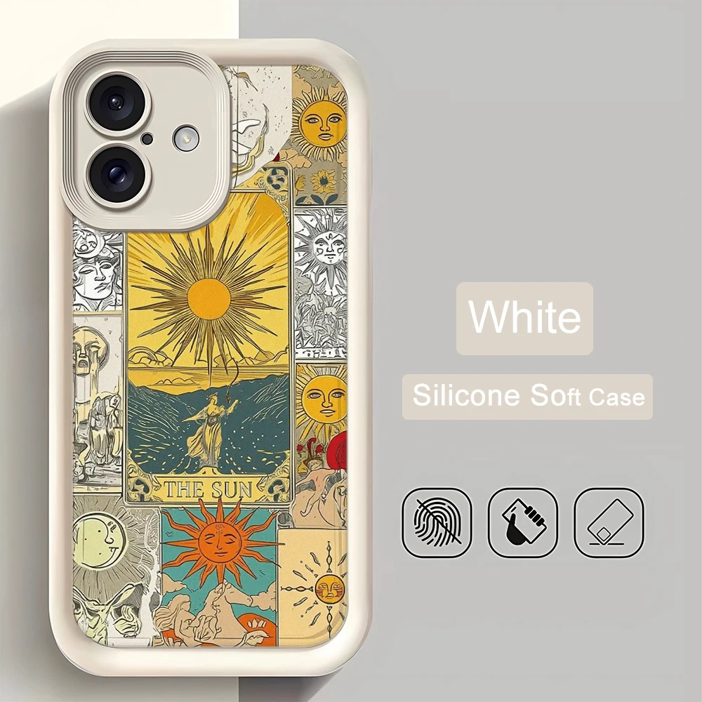 Tarot Sun Graffiti TPU Soft Silicone Case for iPhone 11 12 13 14 15 16 17 18 Pro Max Fully Covered Anti Fall Phone Case