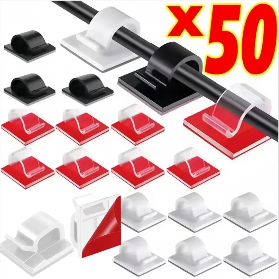 10-50pcs Cable Organizer Clips Self-adhesive Line Management Car Cable Clamp Accessories Guiding Line for Light Car Office Home