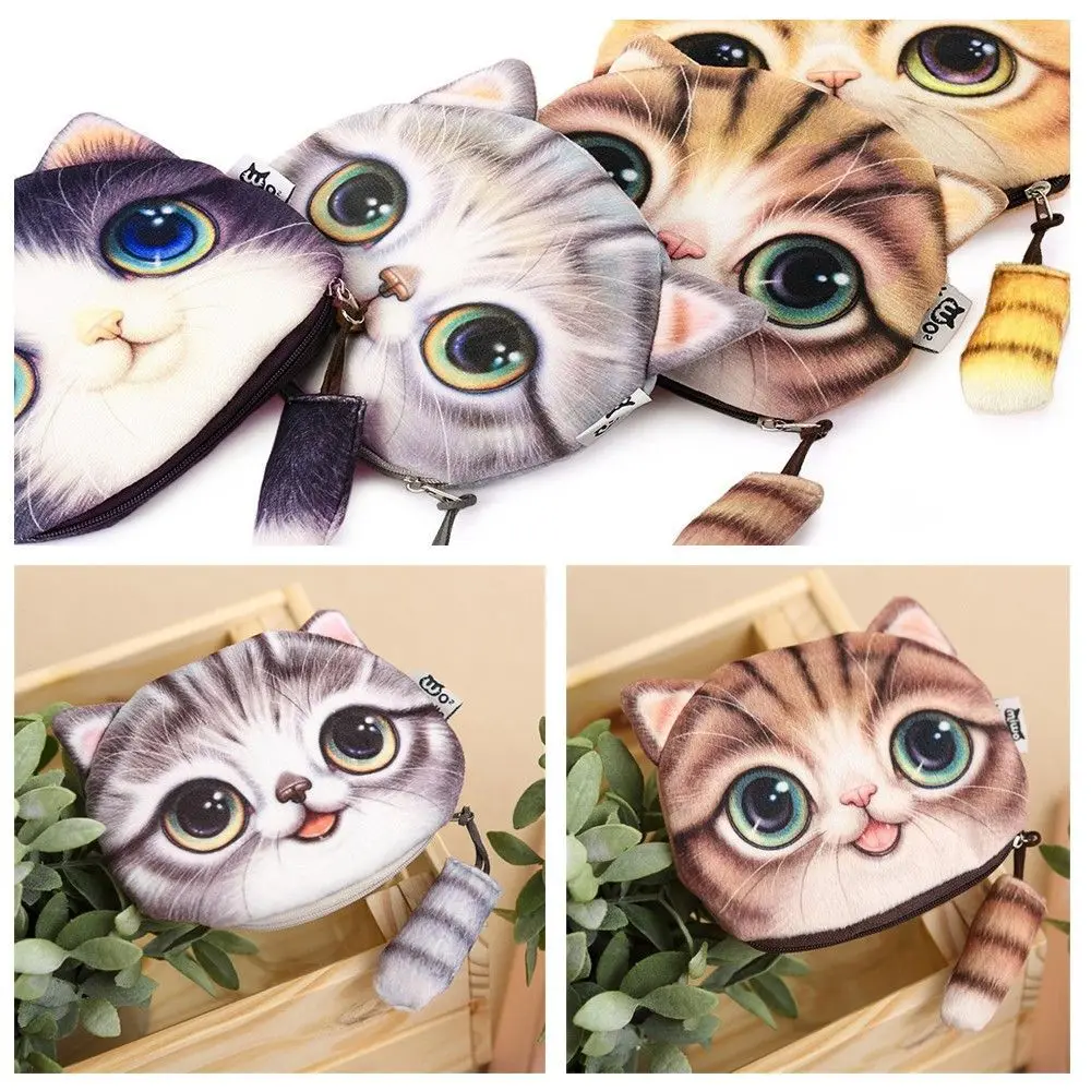 

Модный прилив, милый дизайн, кошелек для мелочи, кошачья голова, мяу, мультяшный кот, нулевой кошелек, большое лицо, маленький хвост, кошка, сумка для монет с застежкой-молнией