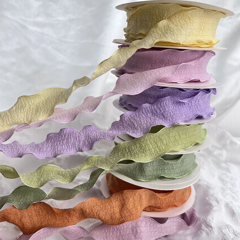 10 Yards Fishtail Yarn Ribbons Wave Edge Pleated Chiffon Ribbon Gifts Packaging Material Wedding Birthday Party Flower DIY Decor