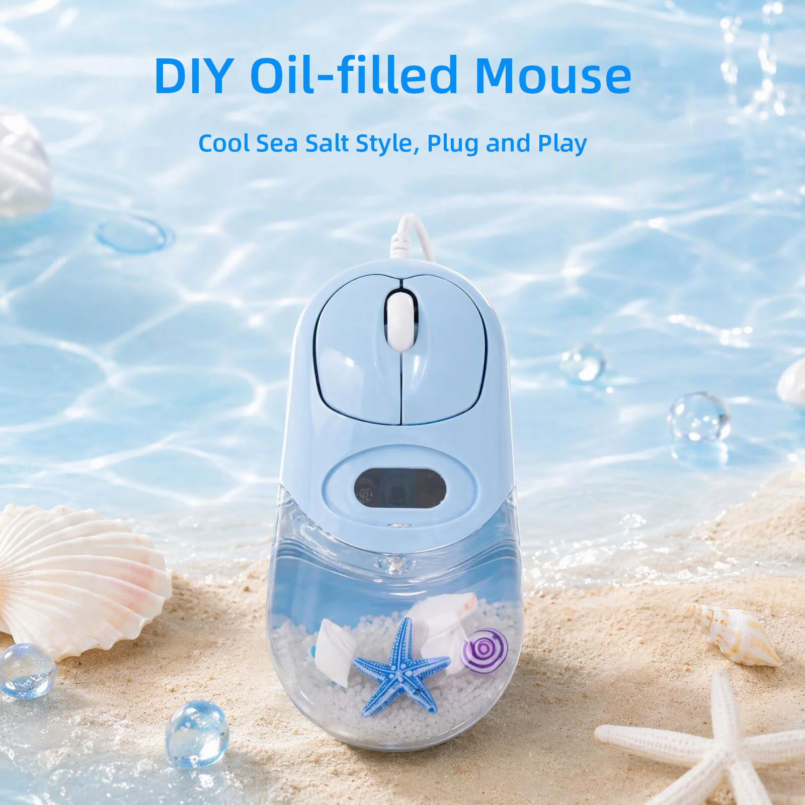 DIY Oil-filled Mouse, Cool Sea Salt Style, Built-in Exquisite Ocean Elements, Plug and Play, Comes with Gift Box Mause