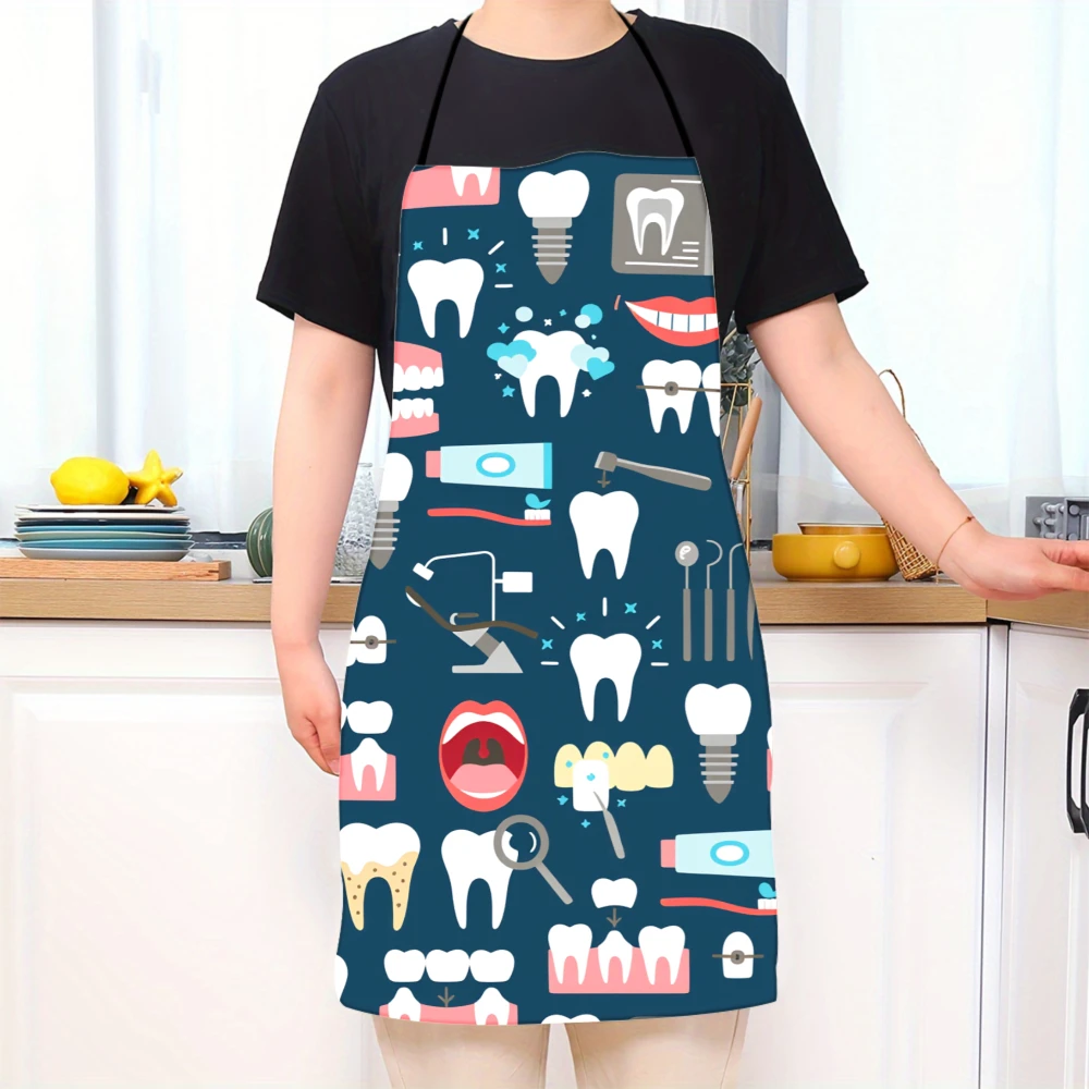 Dental Theme Apron With Tooth And Dental Tools Pattern For Dentists And Dental Hygienists