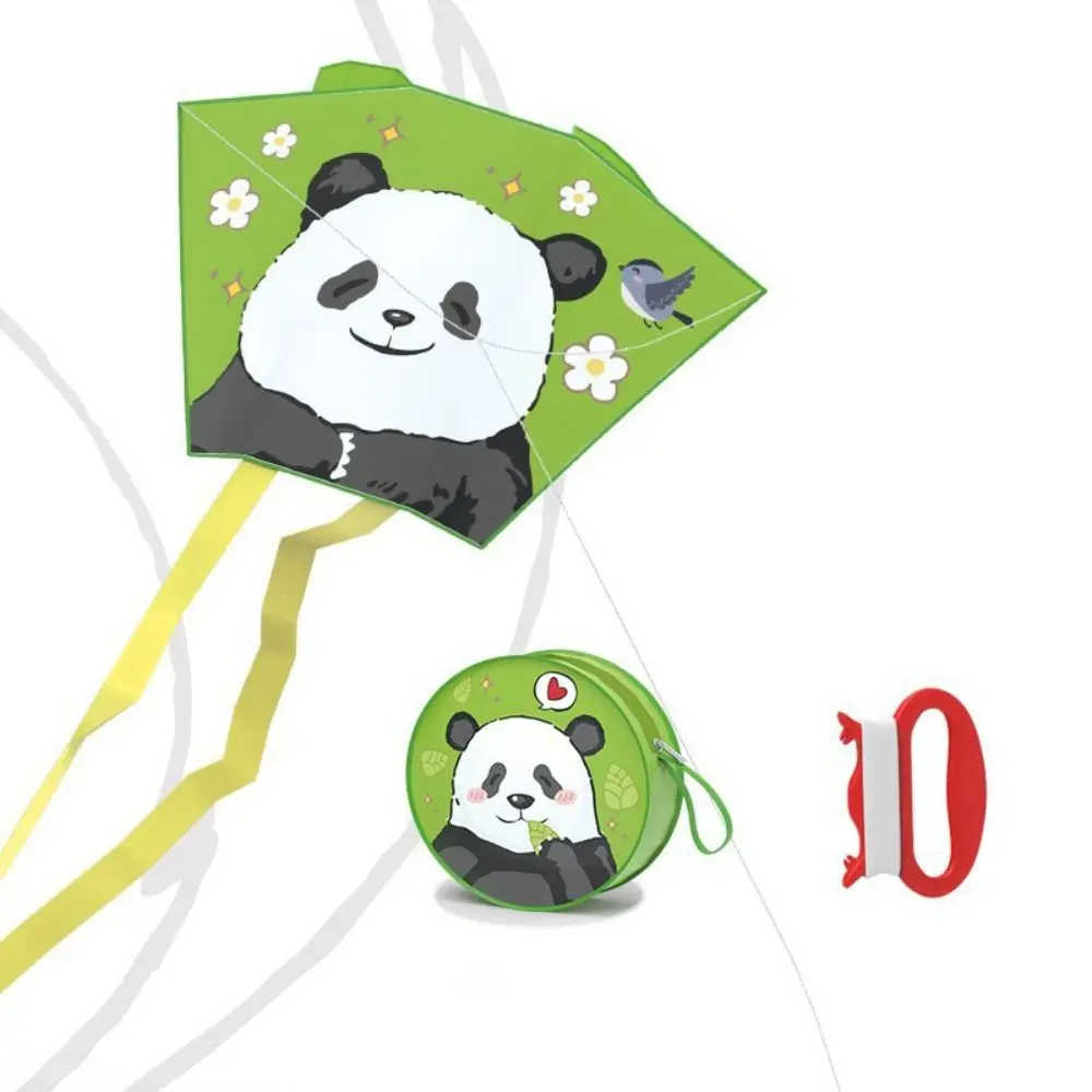 Pipa de bolso sem moldura para passeio de primavera, fácil de voar, portátil, desenho animado, panda, pipas de vento, colorida, 50 metros, linha de pipa
