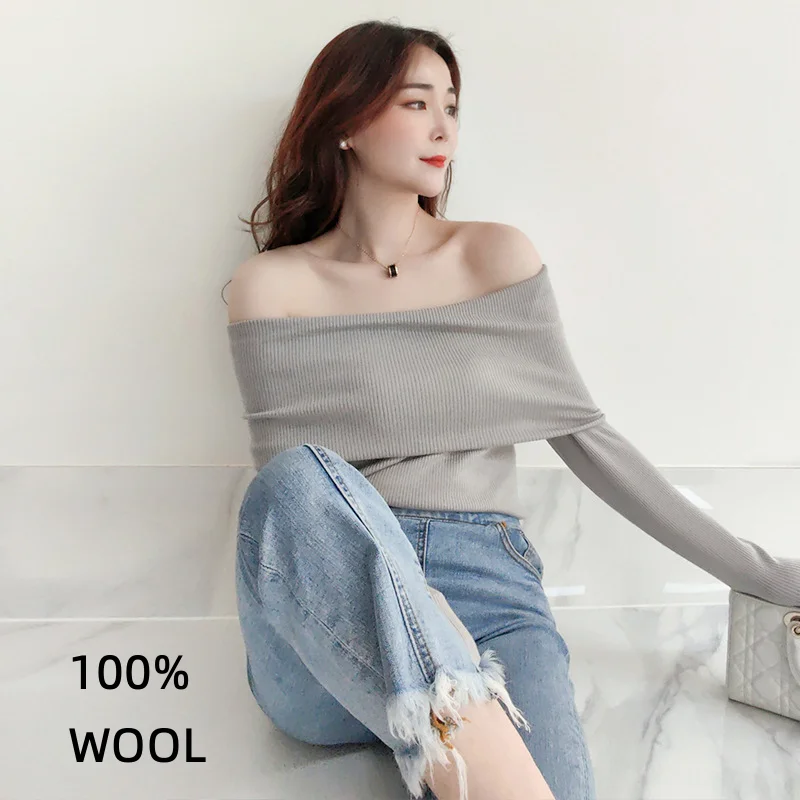 boat neck wool fashion pullover women spring shirt knitted sweater green top clothes long sleeve tops cute girl sweaters kawaii