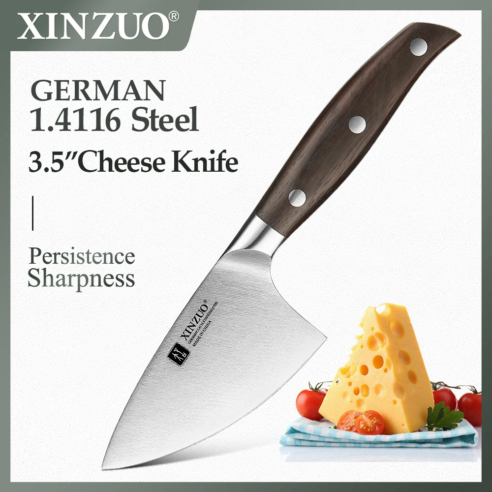 

XINZUO 3.5'' Cheese Knife German Din 1.4116 Steel High Hardness Kitchen Knife Natural Red Sandalwood Handle Cheese Cutter