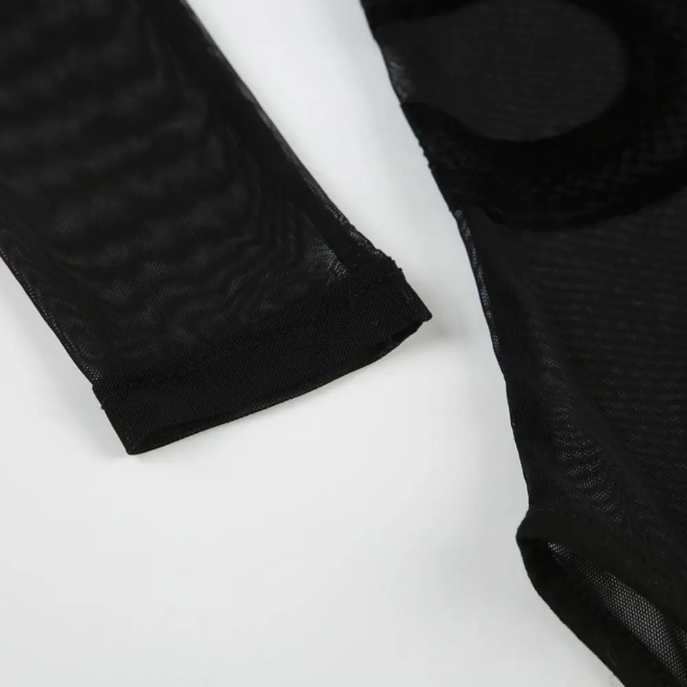 Mono de encaje de manga larga de serpiente de retales, ropa interior transparente sin costuras para mujer, pelele de cintura alta, ropa moldeadora fina de malla, regalos