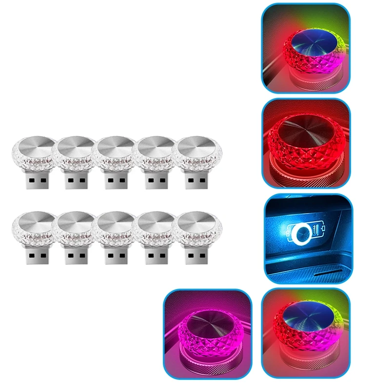 

10X Car USB Ambient Light Mini LED Interior Decorative Lamp For Party DJ Vehicle Universal Auto