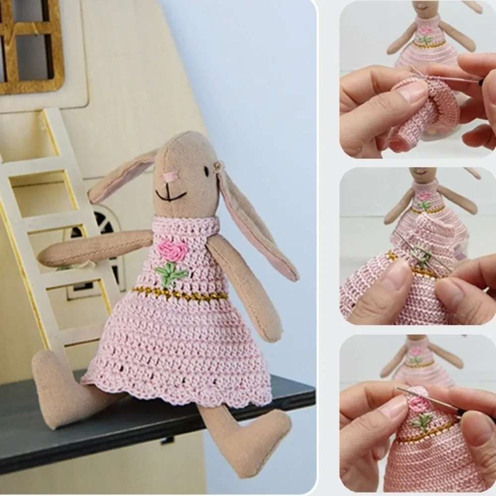 Rabbit Waldorf Doll Native Knitting Dress Cartoon Plush Stuffed Doll Soft Stuffed Handmade Doll Toy Preschool Education