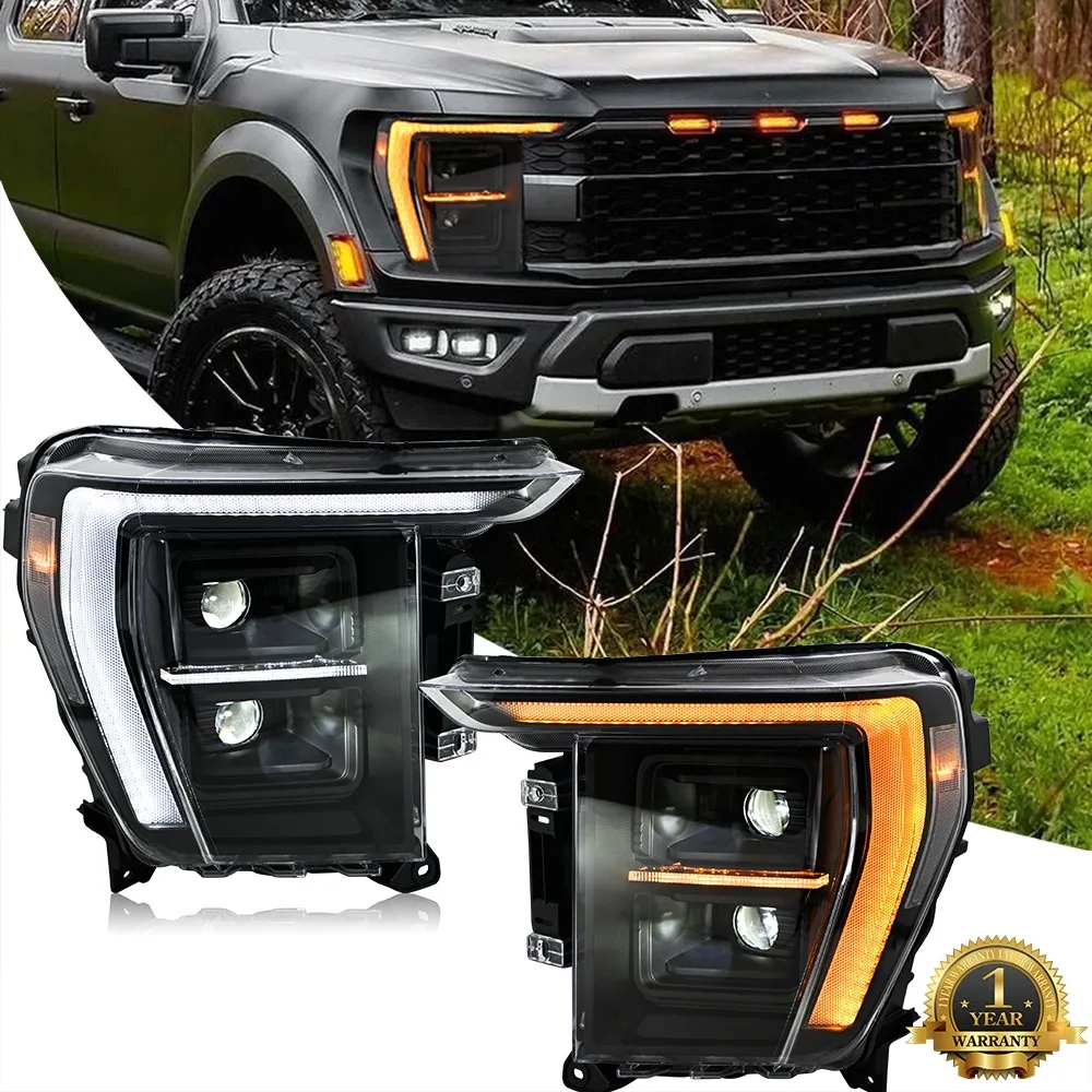 

1 комплект левых + правых светодиодных фар проектора в сборе для Ford F150 14-го поколения 2021 2022 2023, передние фары, указатели поворота, передние фары