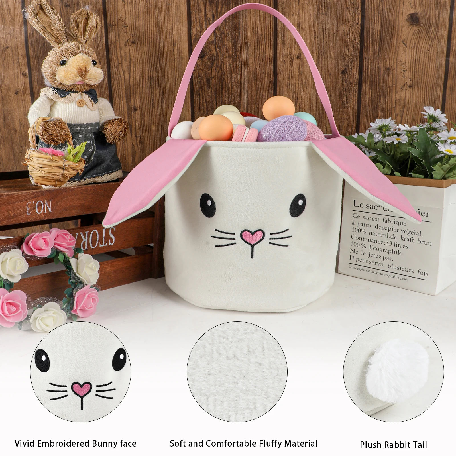 Bunny Pasen Mand Voor Baby 'S Kinderen Jongens Meisjes Zachte Pluche Lege Pasen Emmer Paasei Jaagt Party Favor Decoraties Handtas