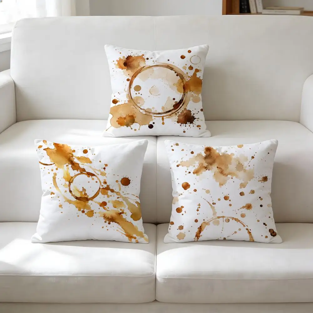 Coffee Stain Splash Espresso Rings Cushion Cover Double-Sided Plush Sofa Cushion Covers Organic Breathable Invisible Zipper