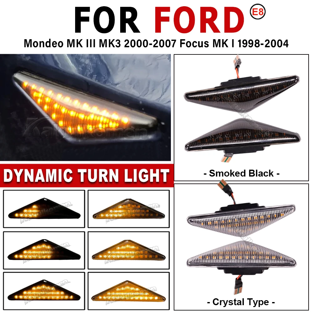 Dynamic Turn Signal LED Side Marker Mirror Light Flashing Indicator 2Pcs For Ford MONDEO 2000-2007 MK3 FOCUS MK1 1998-2004