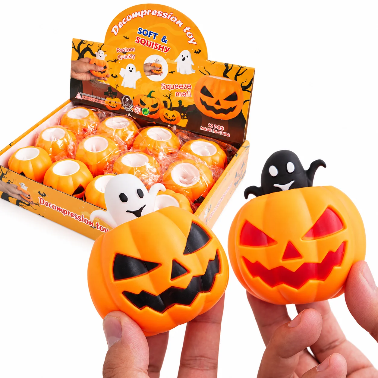Halloween Pumpkin Ghost Pop Up Squishy Toy Soft Squeeze Stress Relief Fidget Desk Decompression Toy