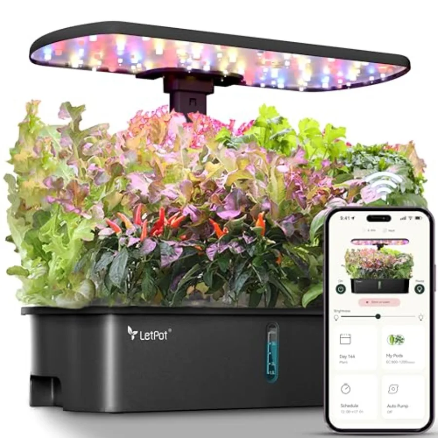 

Smart Indoor Garden with APP WiFi Control 24W Full Spectrum Grow Light 10-Pod Planter Hydroponics System for Kitchen Vegetable