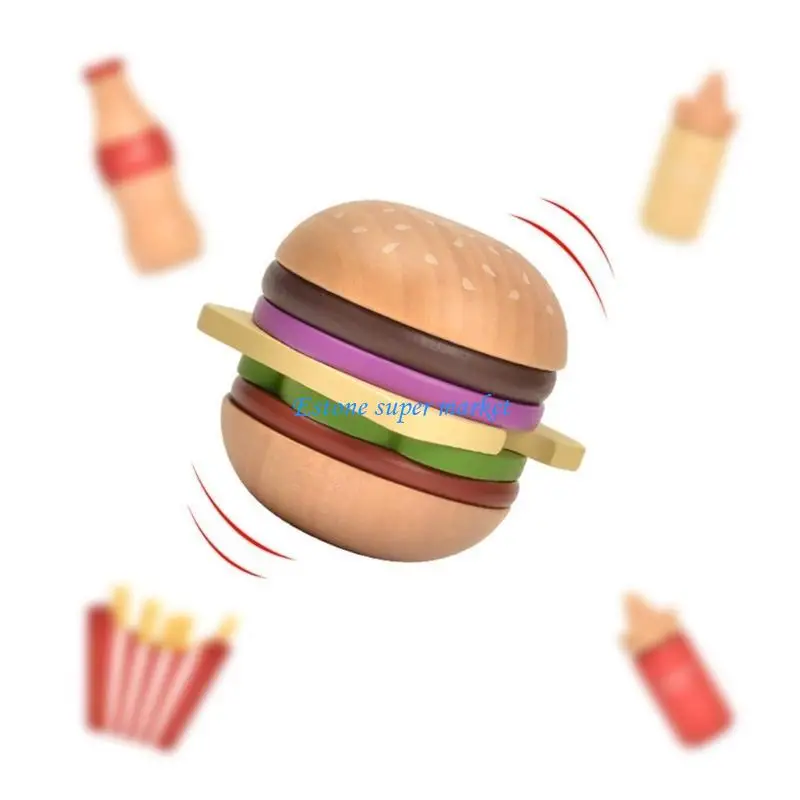 090B Baby Toy Kitchen Burger Set Real Life Cosplay Simulation Educational Wooden