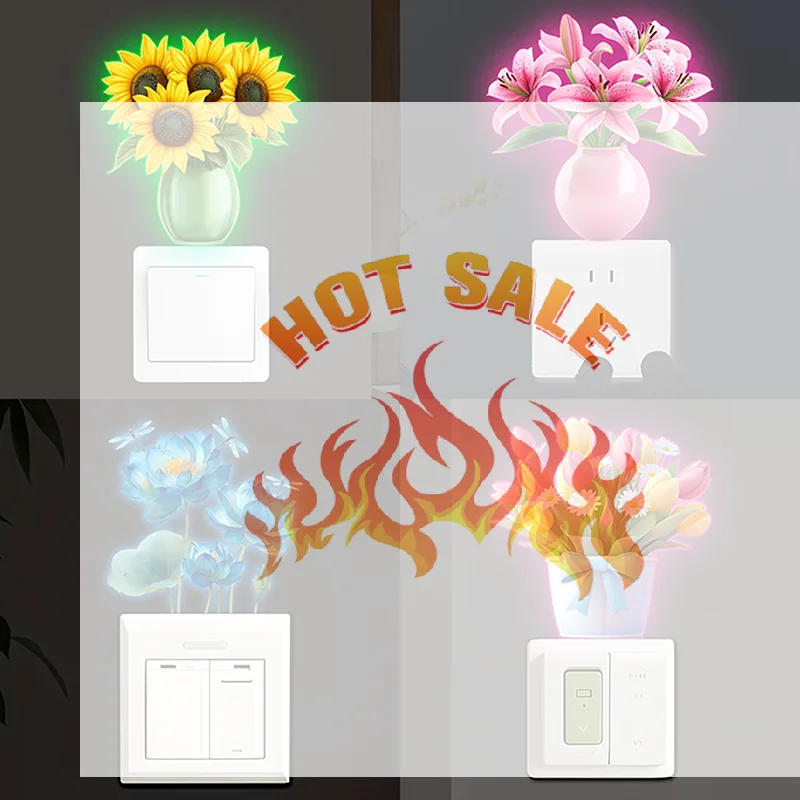 

Glow-in-the-Dark Flowers Switch Sticker Tulip Lily Sunflower Wall Sticker Self-Adhesive PVC Switch Outlet Decor Easy Peel