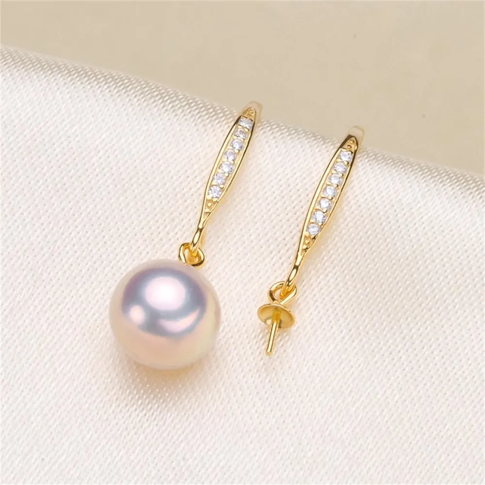 DIY Pearl Accessories S925 Silver Pearl Jade Ear Hook Earrings Empty Tray Classic Fit 8-10mm Round Oval Beads E185