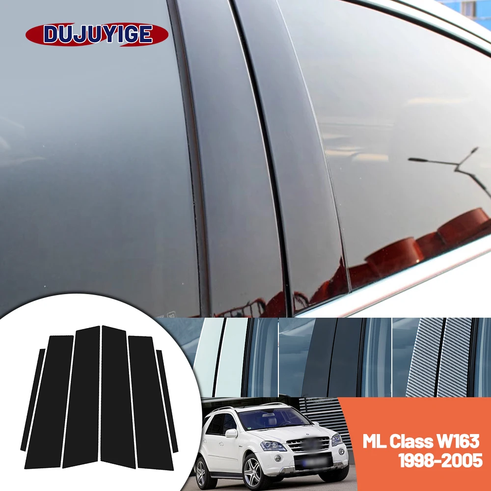 Bright black carbon fiber door and window B C Pillar sticker suitable For Mercedes Benz ML Class W163 1998-2005 1999 2000 2001