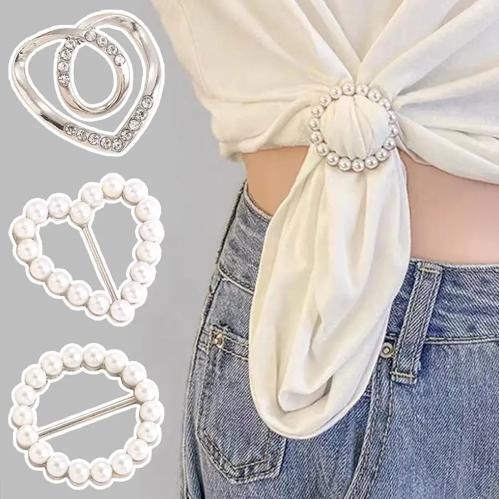 Detachable Pearl Brooch Pins Pearls Scarf Waist Buckle Silk Clasp Clips Clothing Wrap Holder DIY Accessories