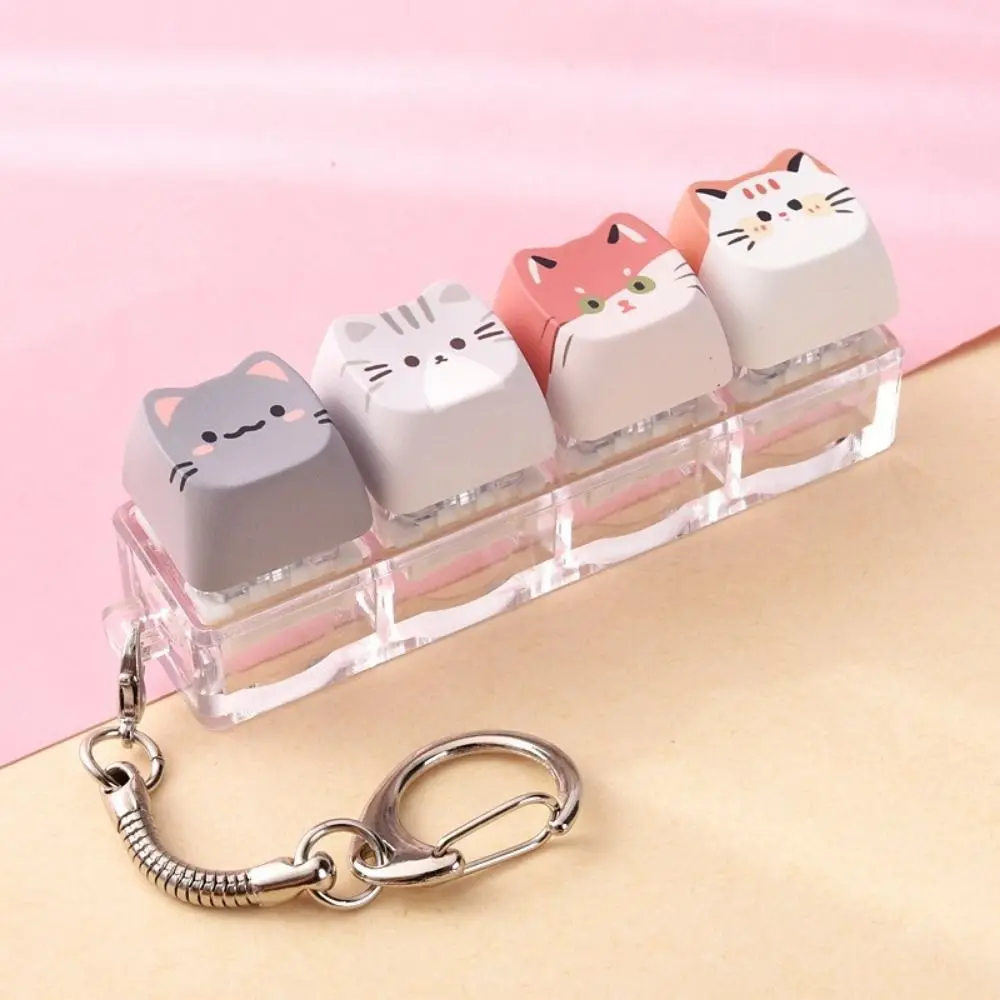 4 Keys Cat Fidget Keychain Creative Kawaii Cat Mechanical Keyboard Keyring Finger Button Bag Pendant Keycap Keychain