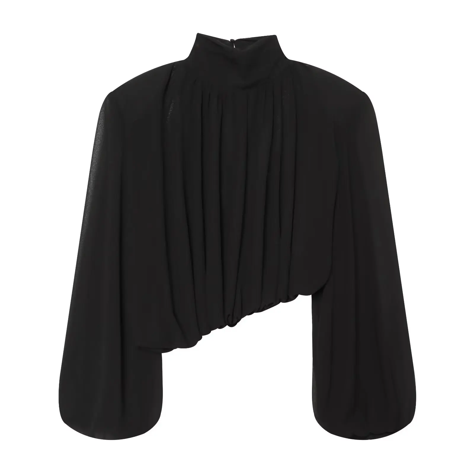BSAY 2026 Herbst Neue Französische Elegante Damenmode Halbhoher Kragen Schulterpolster-Top Puffärmel Kurzes Hemd – Detail 2
