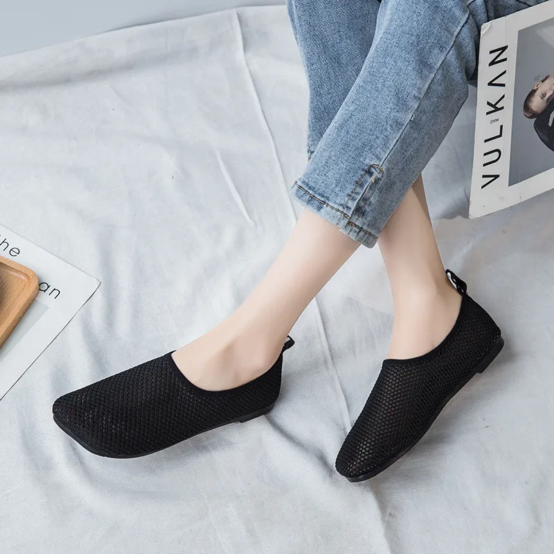 2024 New Women Summer Flats Slip on Fashion Flats Shoes New Fashion Flats Non-slip Black Basic Mesh Cloth Flat Shoes 35-40