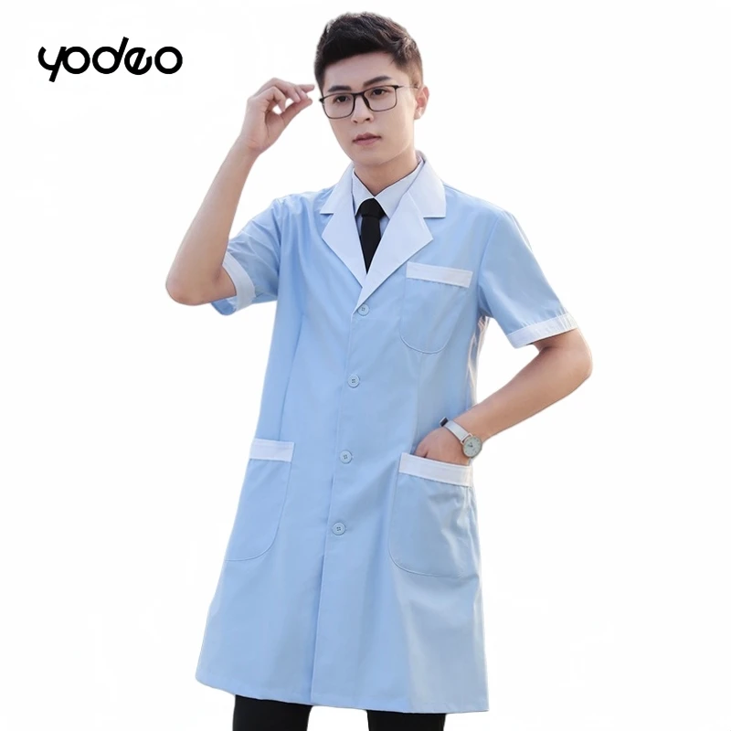 Atacado jaleco branco feminino workwear entalhado lapela botão médico roupas enfermeira uniforme túnica blusa gola unissex