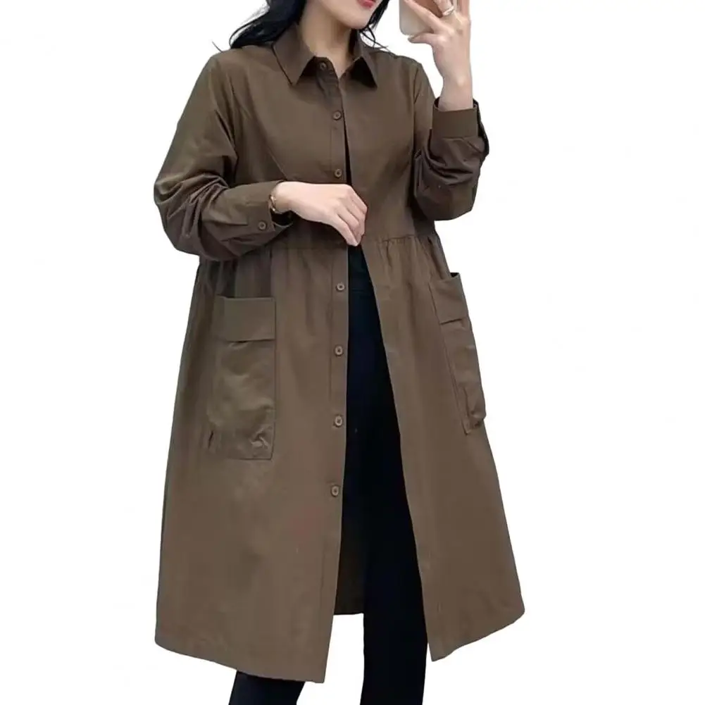 Women Solid Color Coat Women Loose Winter Coat Stylish Women's Oversized Cardigan Turn-down Collar Long Sleeve Pleated Design