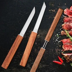 2-in-1 Kitchen Knives Double Blade Utility Knife Meat Cleaver Chef Slicing Boning Paring Fishing Cutting Tools with Wood Handle