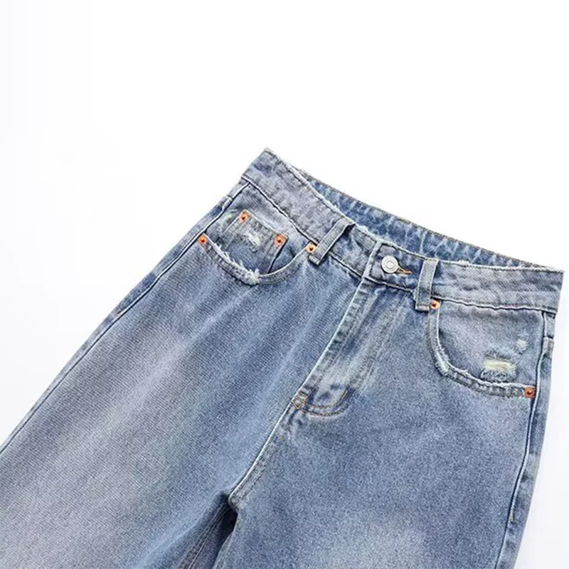 

Ele Decorative Hole Design High Waist Straight Leg Jeans Casual Summer New Arrival Women's Faion Z Brand