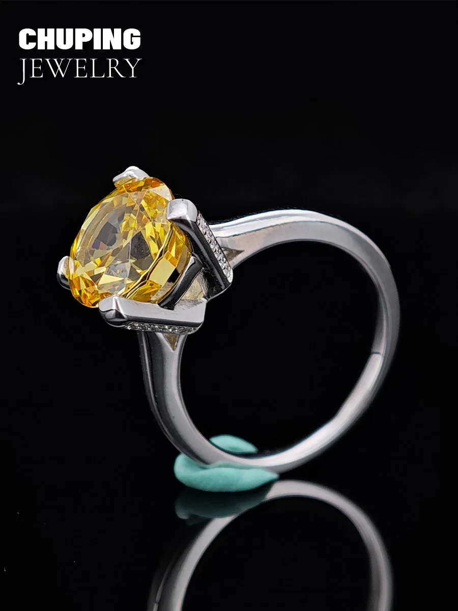 ChuPing Fine Jewelry Желтый измельченный лед кубический циркон круглой формы S925 кольцо для вечерней вечеринки мост современный и классический