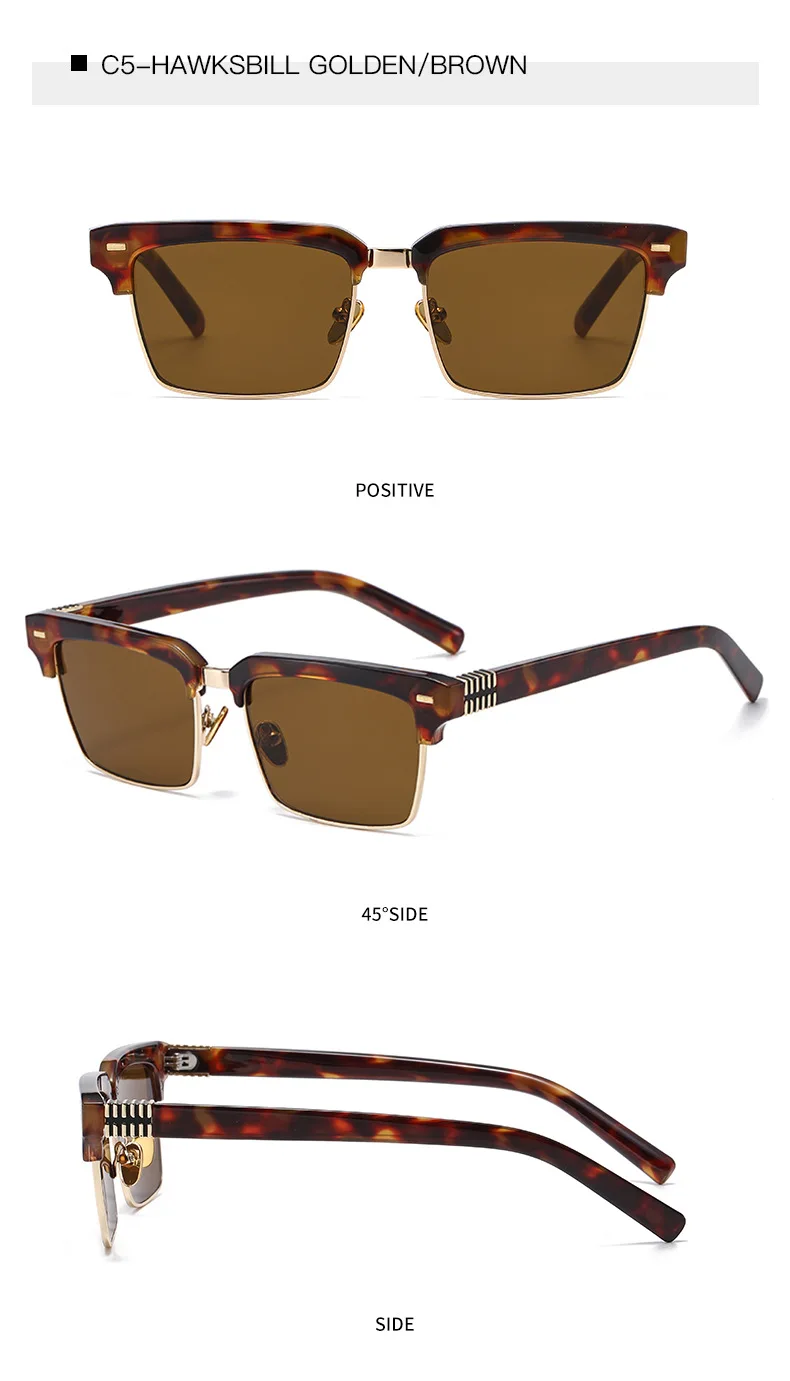 SHAUNA Fashion Nieten Halbrahmen Sonnenbrille UV400 Quadratische Anti-Blaulicht-Brille – Detail 13
