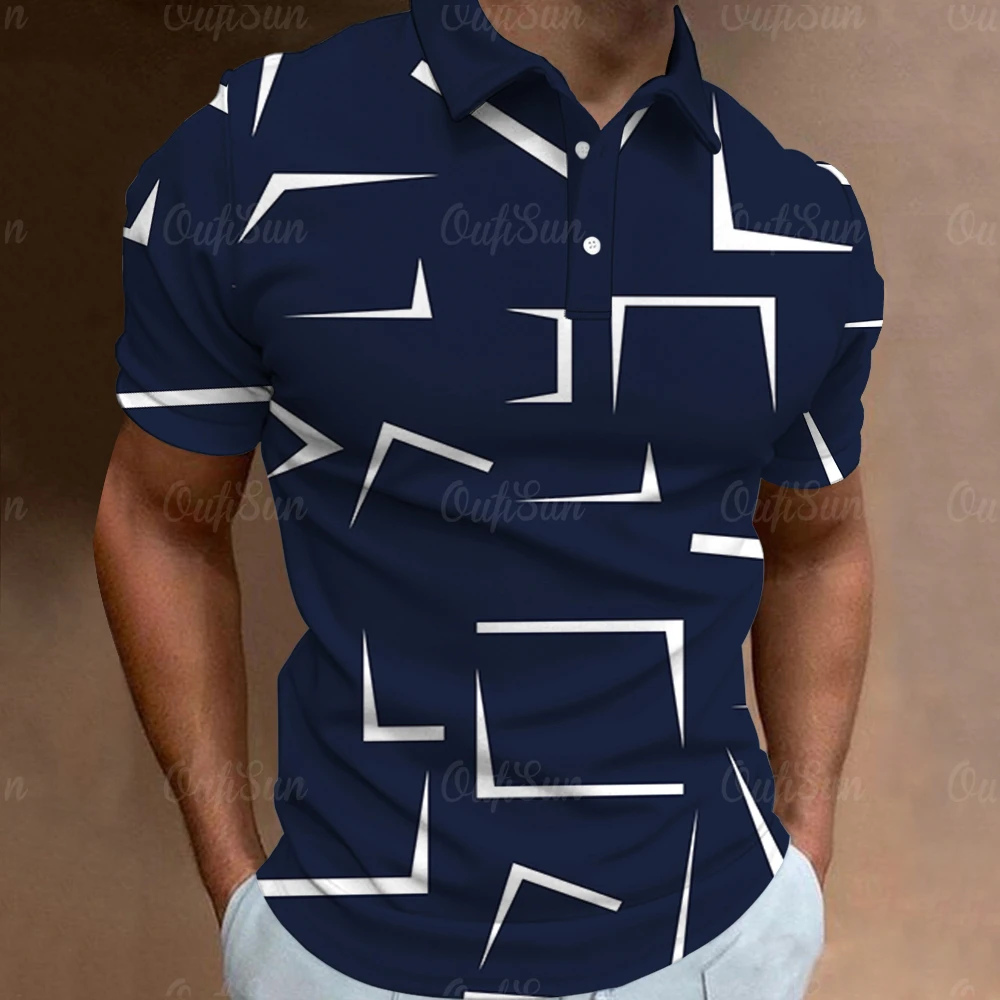 Mode Heren Poloshirt 3d Dunne Lijn Streep T-Shirt Top Zomer Korte Mouwen Poloshirt Kleurrijk Patroon T-Shirt Casual Herenkleding