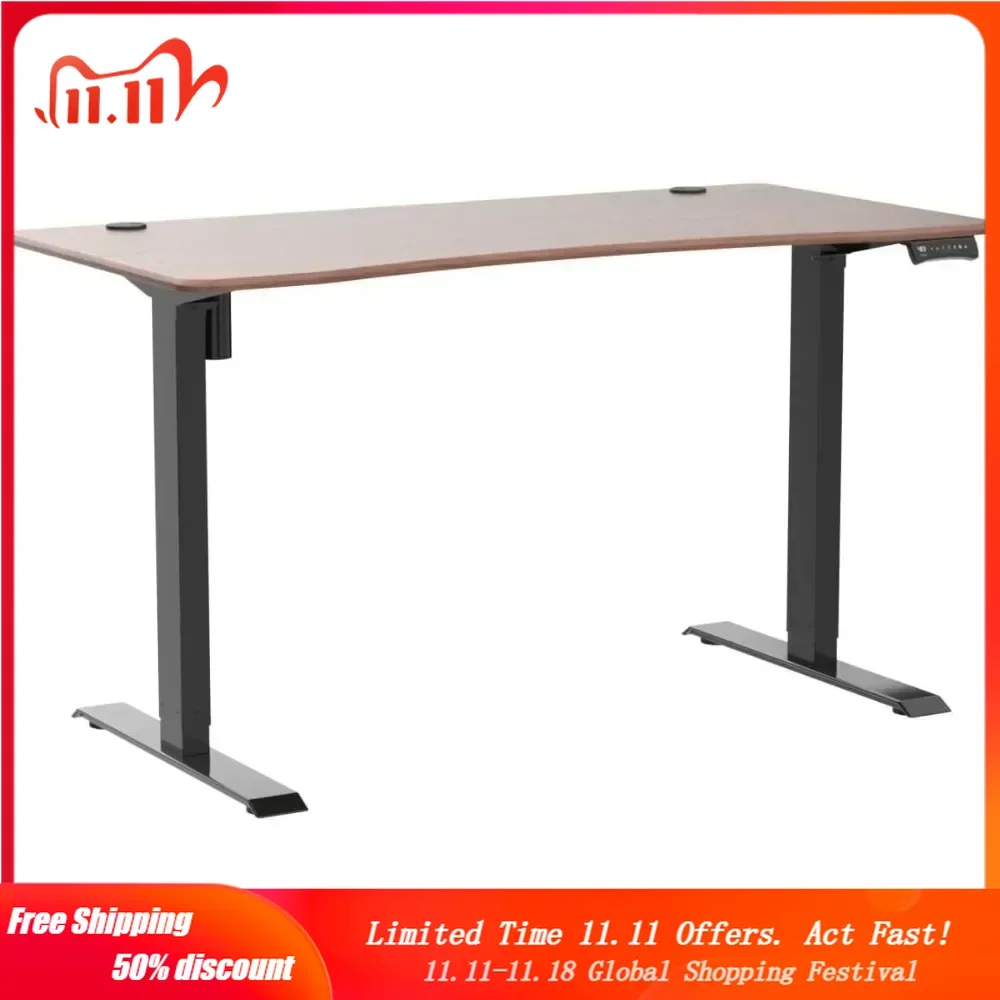 Electric Height Adjustable Standing Desk, Sit Stand Desk Workstation, Adjustable Memory Setting and Stand Alarm 100% Solid Wood