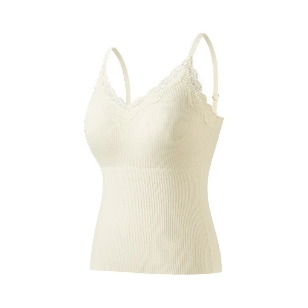 

Sleepwear Lace Women Thermal Underwear Velvet Knit Slim Fit Winter Thermal Camisole Vest V Neck Sleeveless Warm Top Women