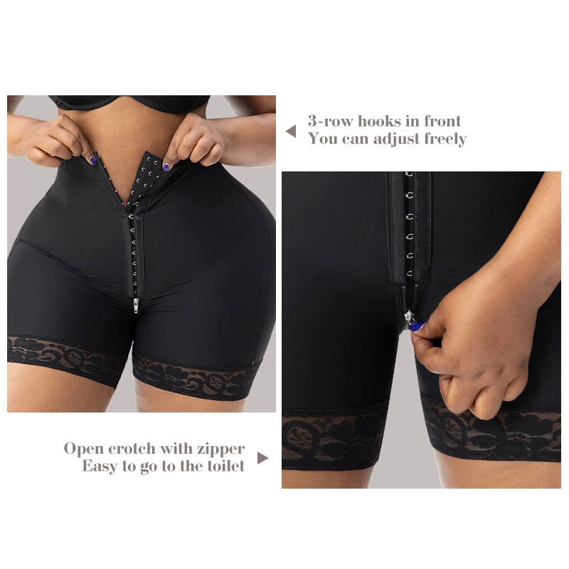 Butt Lifter Body Shaper High Compression Tummy Waits Control Shapewear Shorts Faja With Zipper Open Crotch