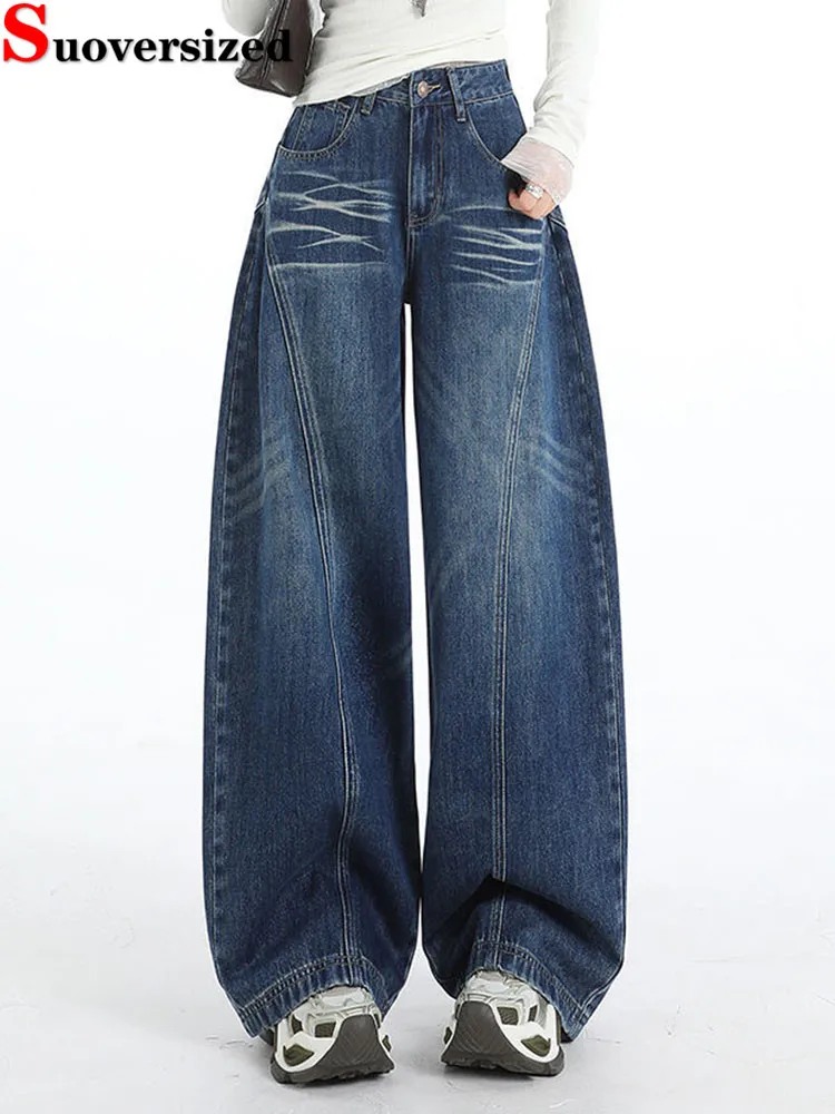 

Корейские модные мешковатые прямые джинсы, женские повседневные винтажные джинсовые брюки с высокой талией, уличная одежда, свободный потертый дизайн, новинка Vaqueros