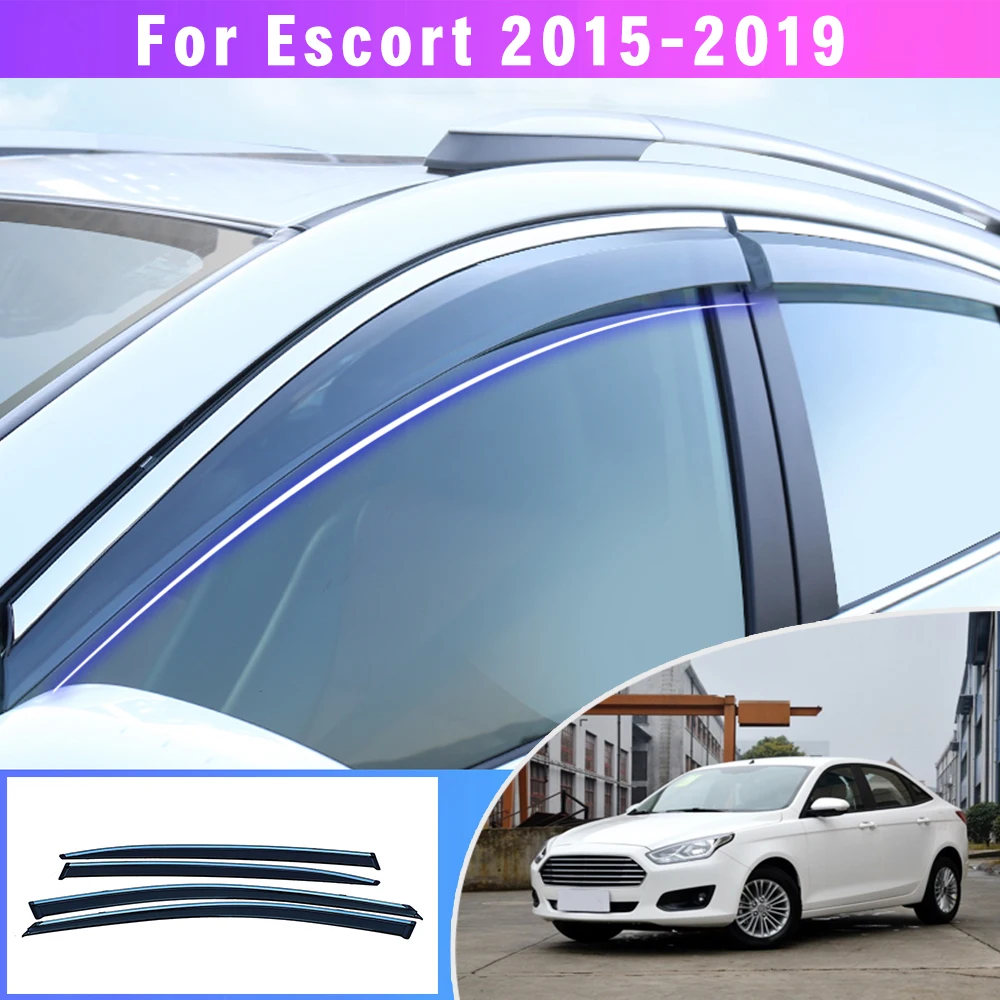 For Ford ESCORT 2015 2016 2017 2018 2019 Weather Shield Window Sun Rain Visor Awnings Car Styling Auto Accessories 4pcs