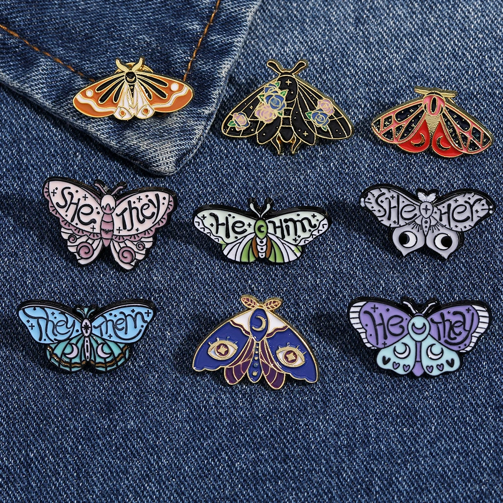 9Styles Beautiful Butterfly Pronouns Collection Brooches Colorful She/Her He/Him They/Them Enamel Pin For Backpack Cloth Jewelry