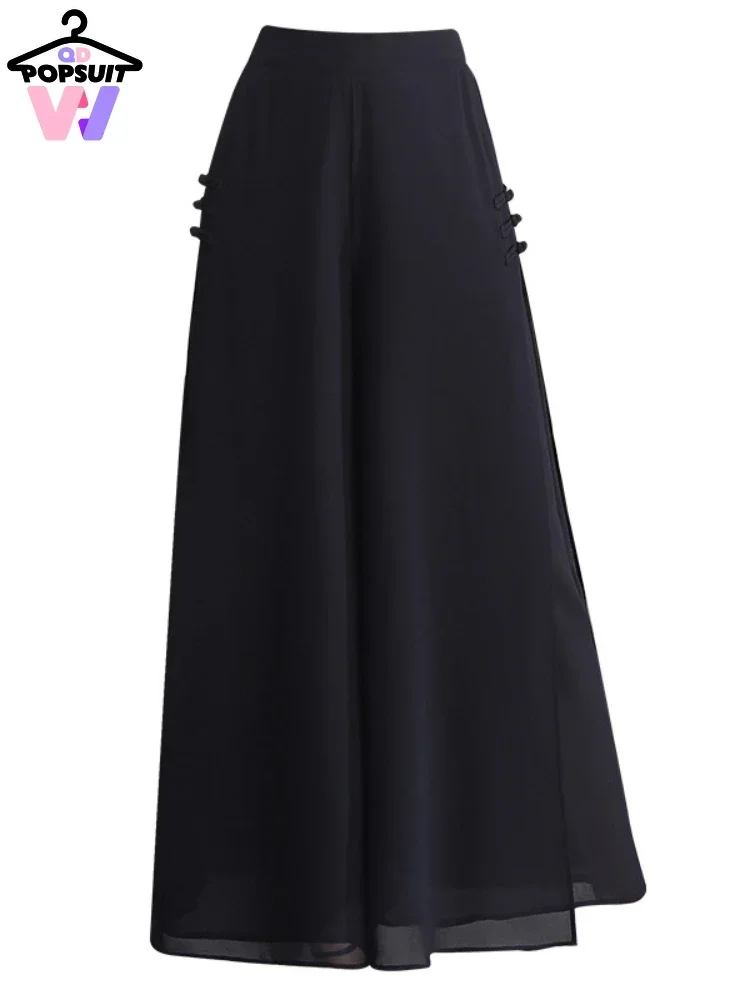 New In Women Pant Casual Elegant Solid Chiffon High Waist Bow-knot Side Split Ladies Ankle-Length Pantalones Over-sized Trousers