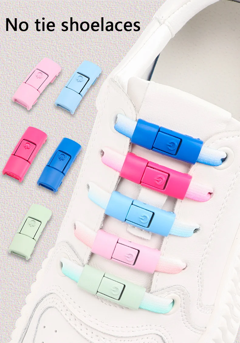 Schuheinsätze mit farbigen Metallschnallen, Schnürsenkel ohne Binden, Schnürsenkel mit Druckverschluss, elastische, flache Schnürsenkel, für Sneaker, Kinder und Erwachsene. – Detail 1