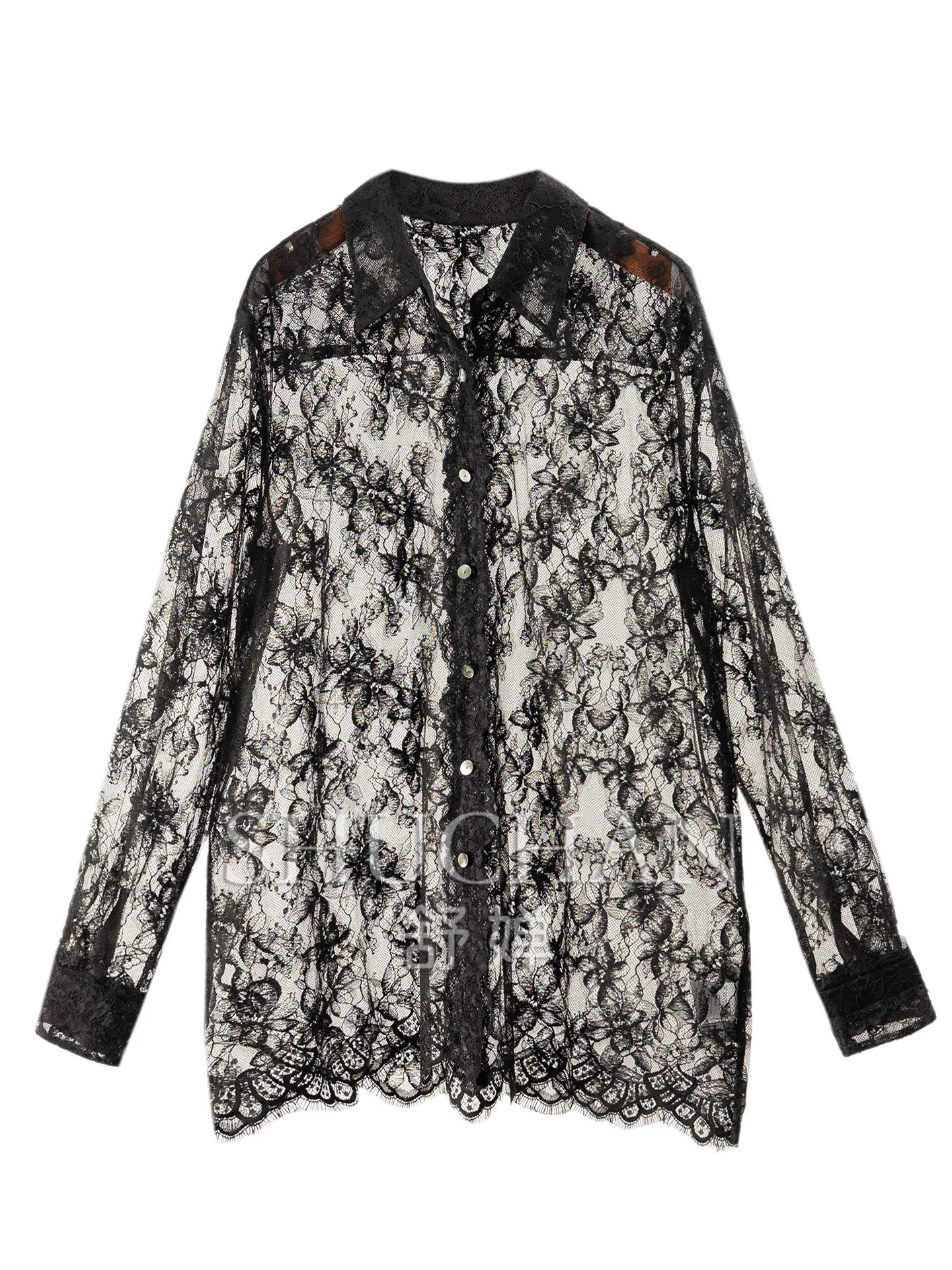 Outer Stacks To Wear Good Things Exquisite Micro-flipping Hollow Lace Lapel Shirt, Bottom Blouse Women's 56G7