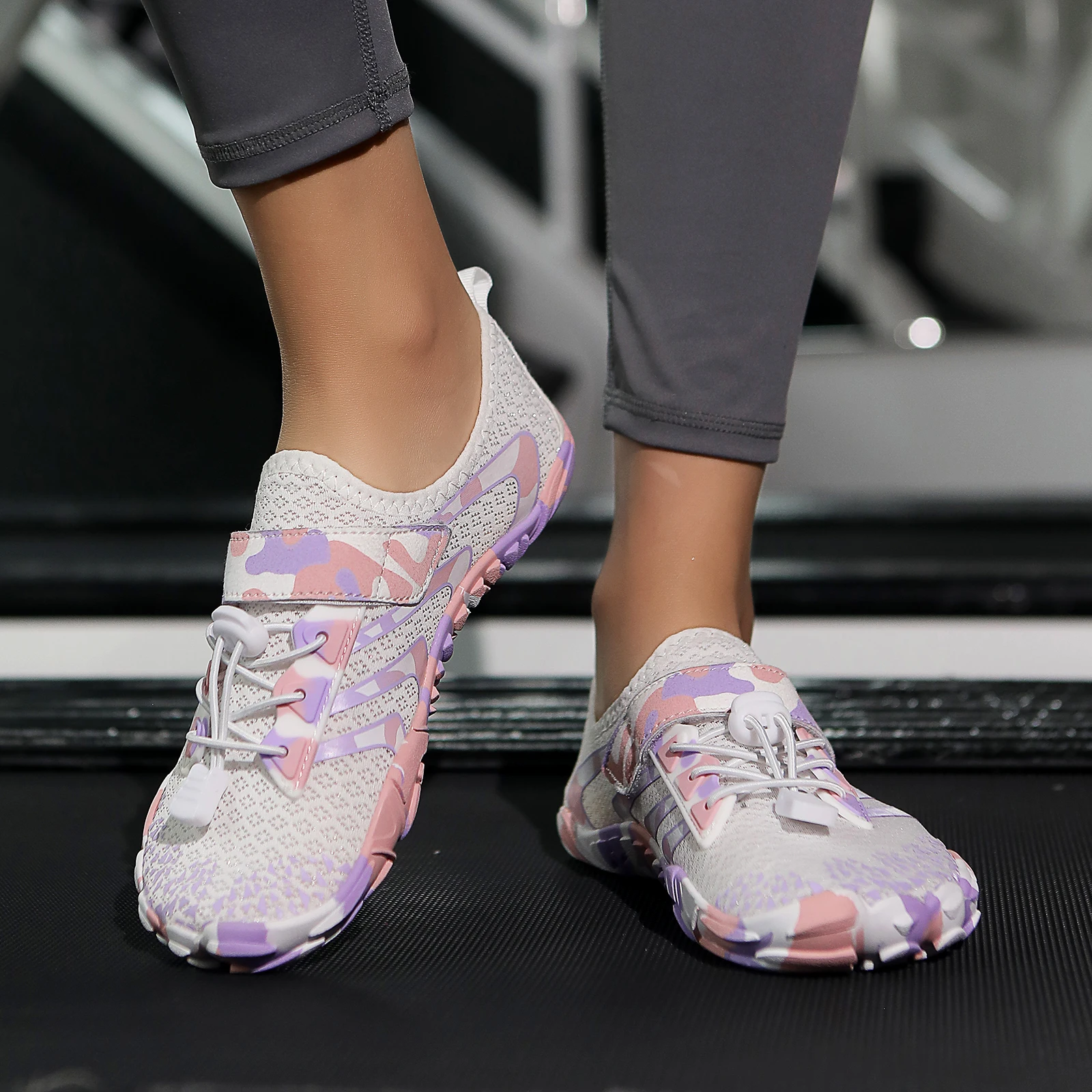 

Women's Quick Dry Water Shoes Anti Slip Five Fingers Barefoot Beach Swimming Diving Surfing Wading Sneakers Camo White Purple